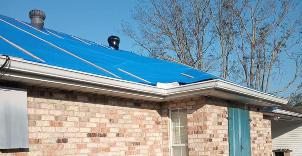 Tarp roof after Hurricane Ida